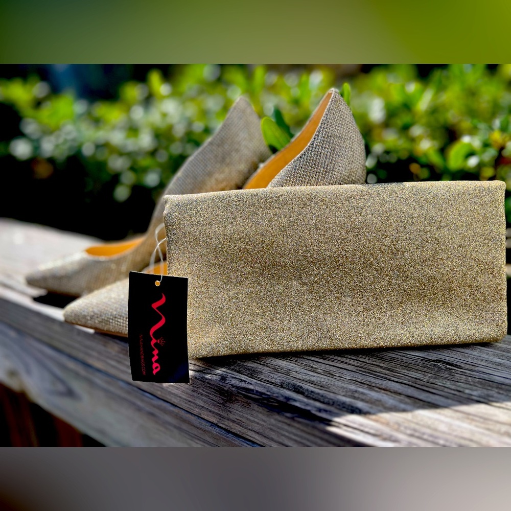Nine West Gold Sparkle Heel & Clutch